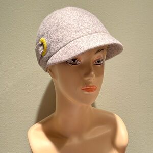Juicy Couture Gray Wool Riding Cap With Juicy In Yellow Embroidery & On Circle